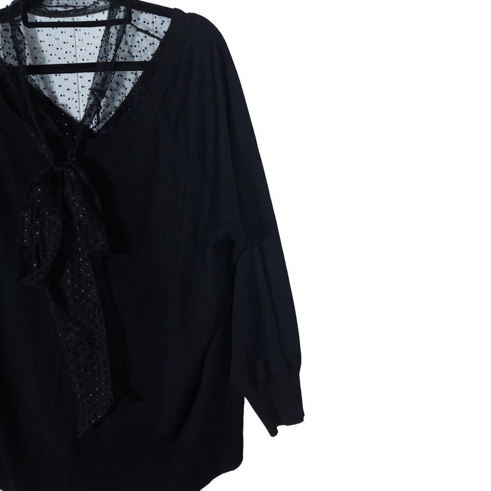 Eloquii Shirt 18 20 Black Polka Dot Mesh V Neck Long Sleeve Elastic Cuff Top - Picture 7 of 13